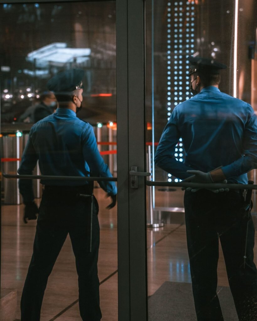  Unarmed Security guard monitoring suspicious activity at a business